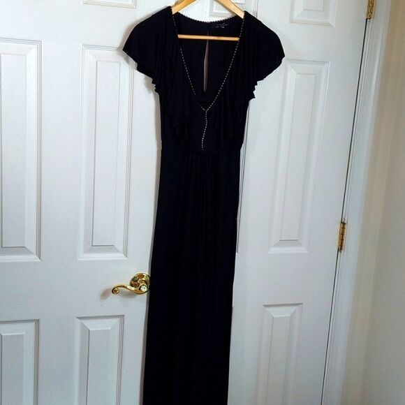 T-Bags Los Angeles Black Flutter Sleeve Maxi Dress Sz XS - Picture 1 of 7
